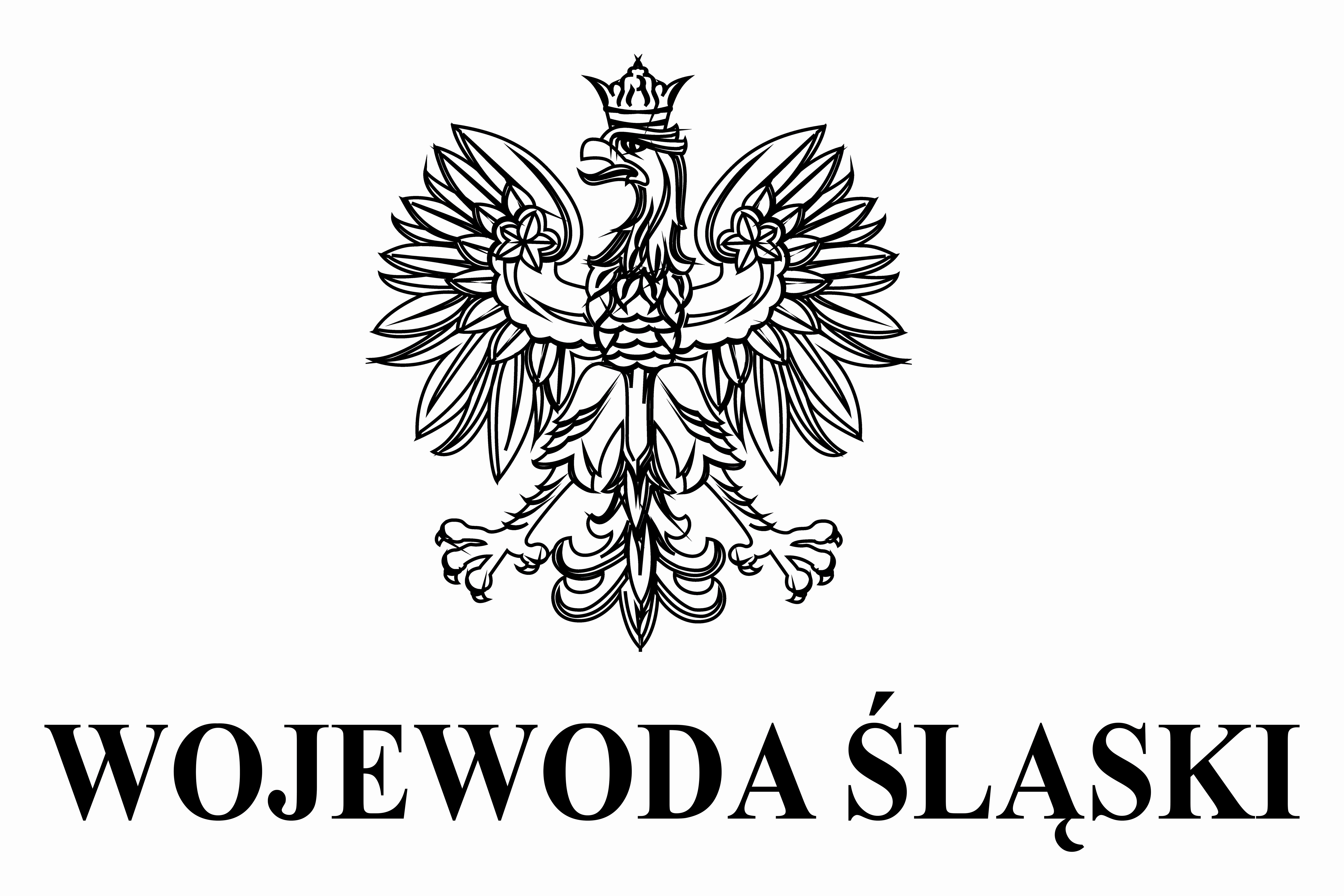 Godło wojewody- czarny kontur orła oraz napis Wojewoda Śląski
